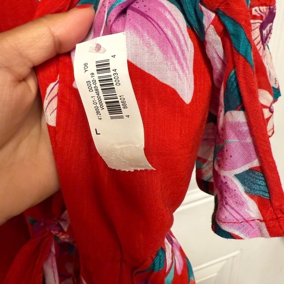 Old Navy Deep V Neck Waist-Defined Bell-Sleeve Faux-Wrap Red Mini Dress Large - Picture 7 of 11